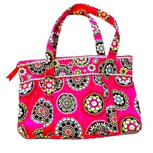 Vera Bradley Shoulder Bag Purse Tote Pink Paisley Floral Long Handles EUC